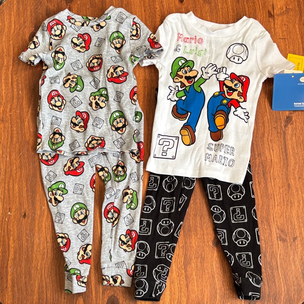 Two Komar Kids Super Mario Pajama Sets 3T